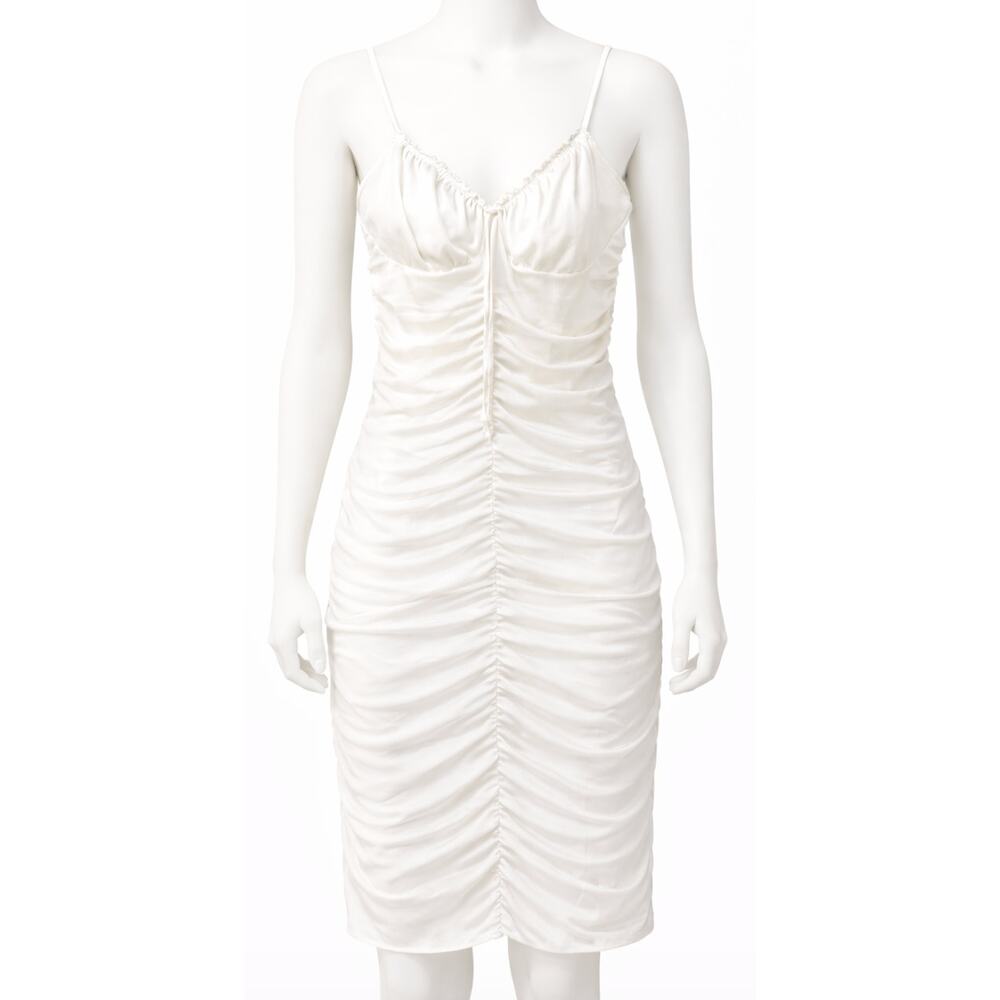 HM Babydoll Ruched Dress M White Bodycon Coquette Club Y2K Romantic Ethereal